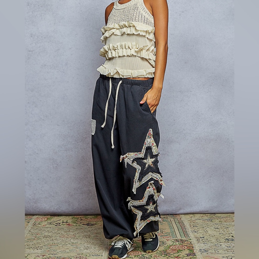 Last 1!  PB31 New POL Black Pants with Star Patchwork